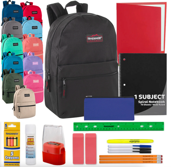 17 Inch Backpack with 20-Piece School Supply Kit (24/Case)