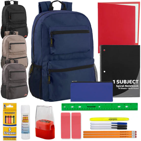 17 Inch Backpack & 20 Piece School Supply Kit Combo (24/Case)