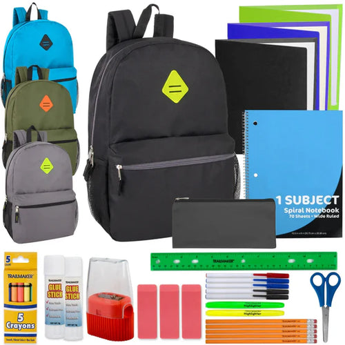 19 Inch Multi-Pocket Backpack with 30-Piece School Supply Kit (12/Case)