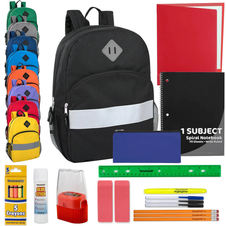 17 Inch Backpack & 20 Piece School Supply Kit Combo (24/Case)