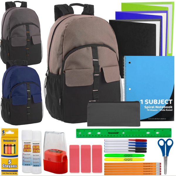 18 Inch Daisy Chain Backpack with 30-Piece School Supply Kit (12/Case)