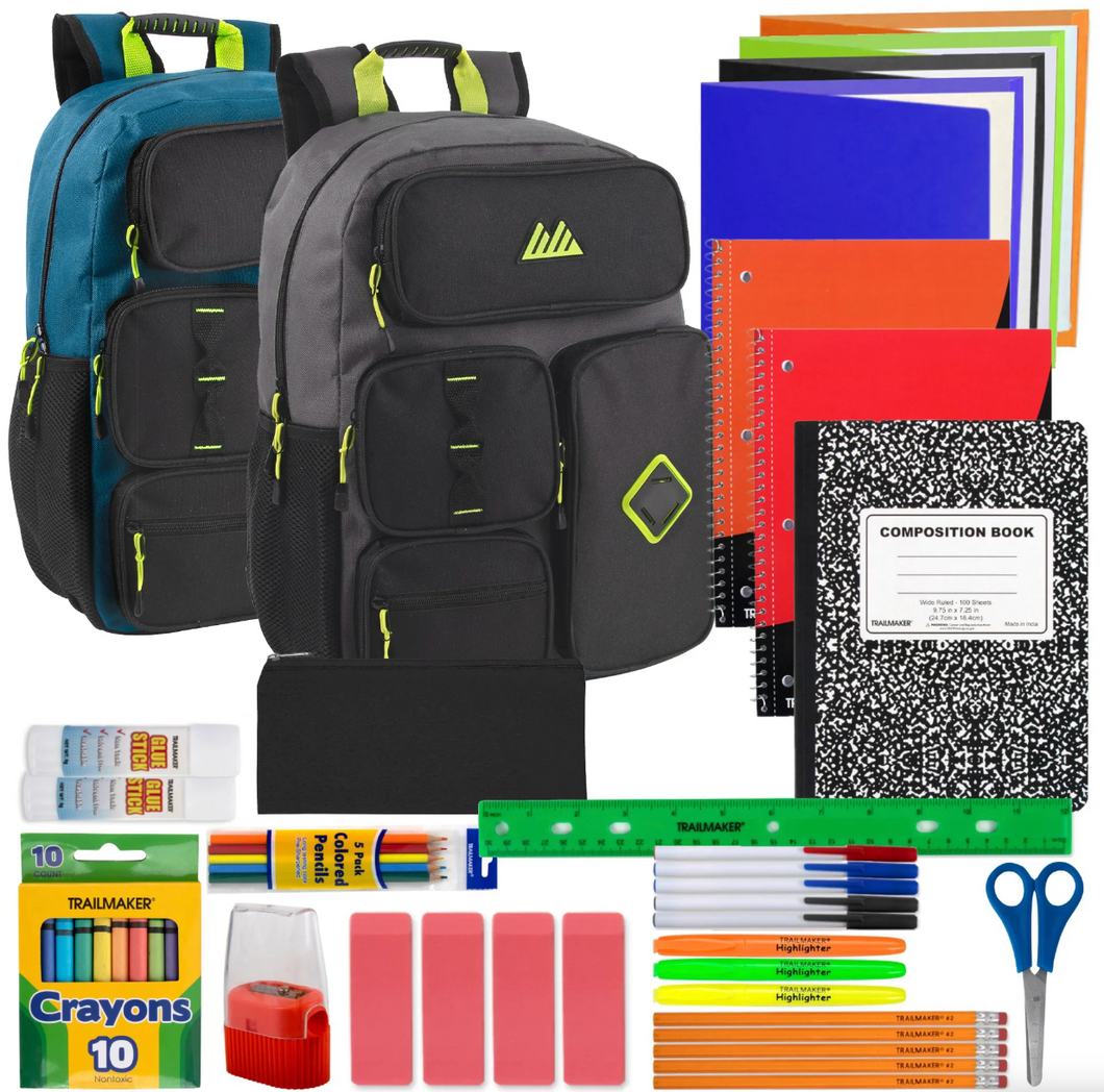 18 Inch Backpack & 45 Piece School Supply Kit Combo (12/Case)