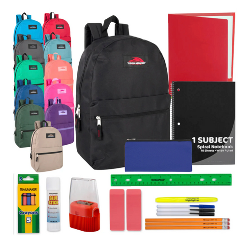 17 Inch Backpack & 20-Piece School Supply Kit (24/Case)