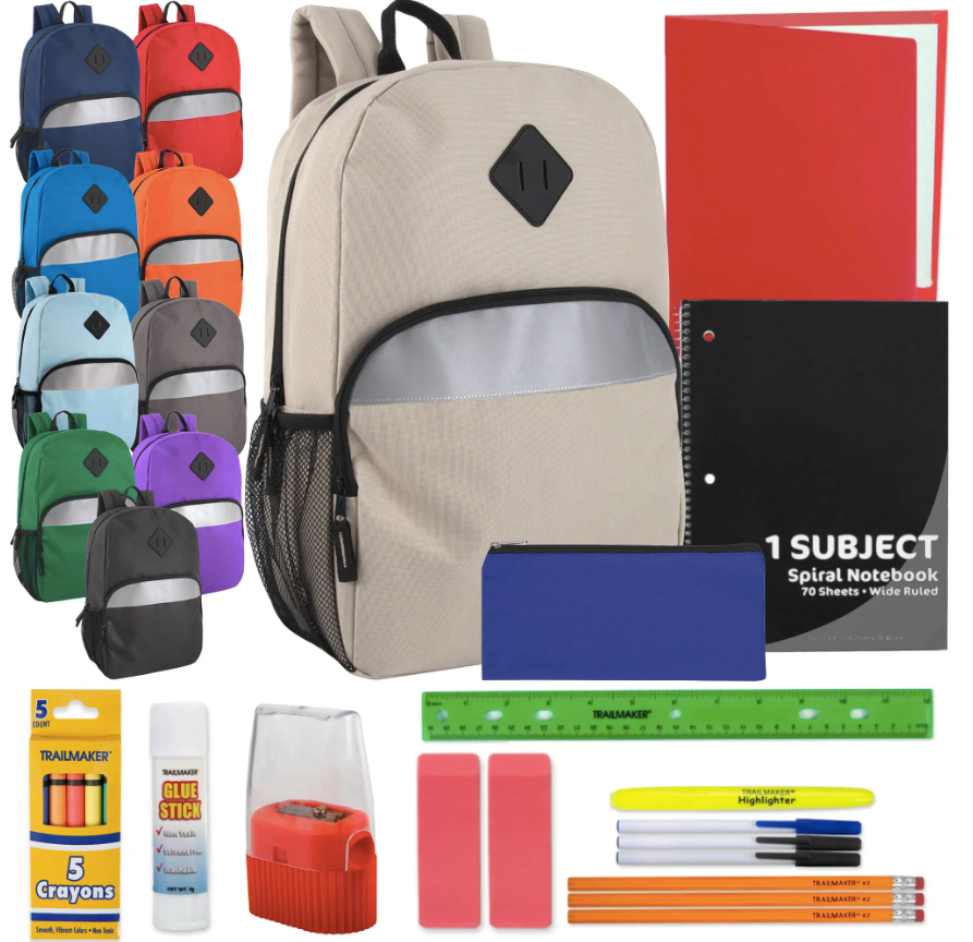 17 Inch Backpack & 20 Piece School Supply Kit Combo (24/Case)