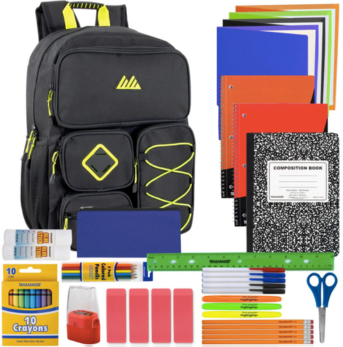 18 Inch Multi-Pocket Backpack with 45-Piece School Supply Kit (12/Case)