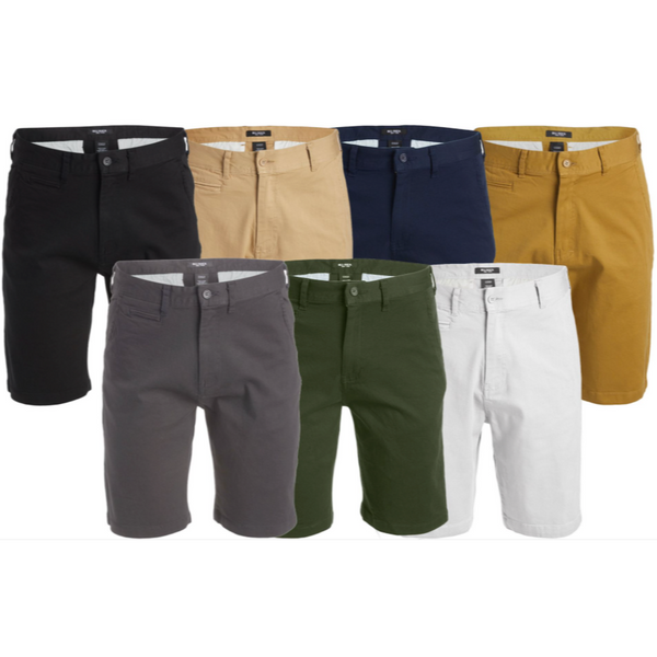 Men's 5-Pocket Flat-Front Slim-Fit Cotton Stretch Chino Shorts (6/Case)