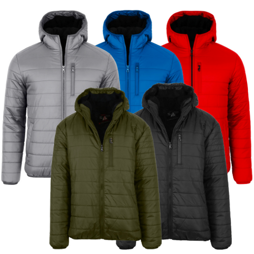 Mens Sherpa-Lined Hooded Puffer Jacket (6/Case)
