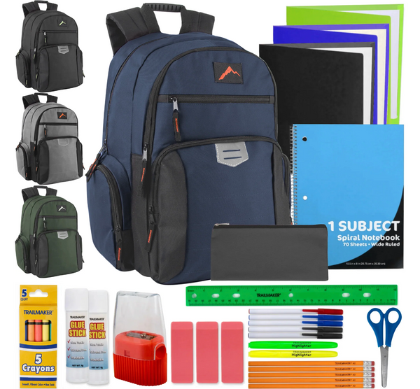 18 Inch Backpack with Laptop Sleeve with 30-Piece School Supply Kit (12/Case)