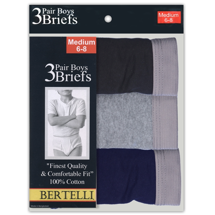 3-Pack Boys Briefs (12 Packs/Case)
