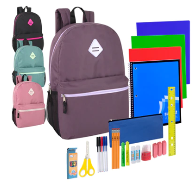 19 Inch Backpack & 30 Piece School Supply Kit Combo ($19.00/Ea-12/Case) - Girls Colors