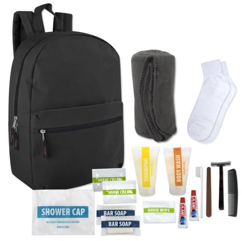 Essential Hygiene Kit Includes Backpack, Socks, Blanket & 15 Toiletries (12/Case)