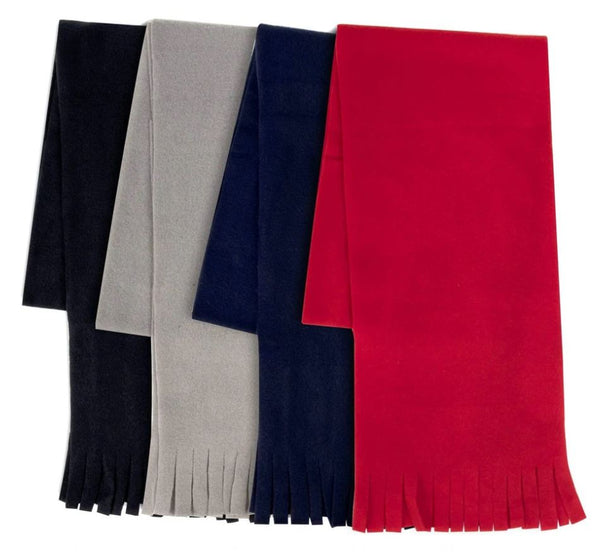Adult Fleece Scarves 60" x 8" With Fringe - Assorted Colors (100/Case)
